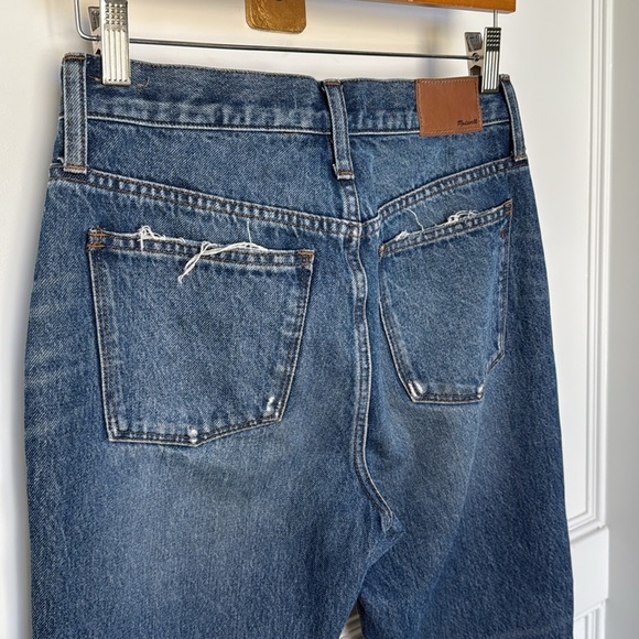 Madewell Petite Classic Straight Leg Jeans Jade Wash Knee-Rip Edition size 26 - Picture 9 of 16